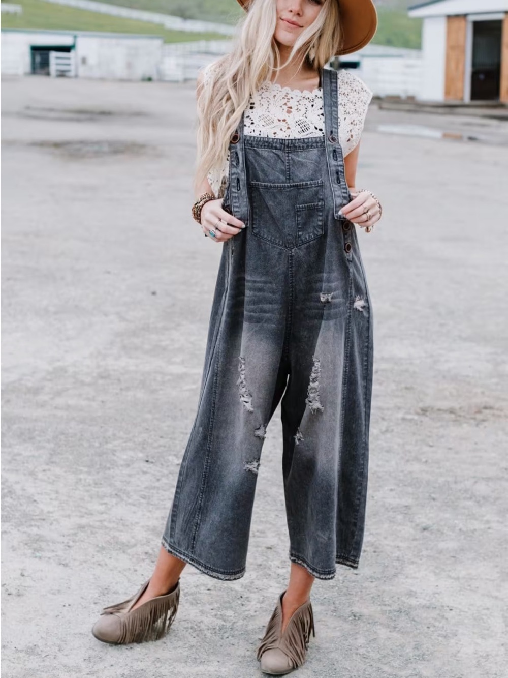 Easel High Hopes Slouchy Bib Overalls in a faded black, distressed style